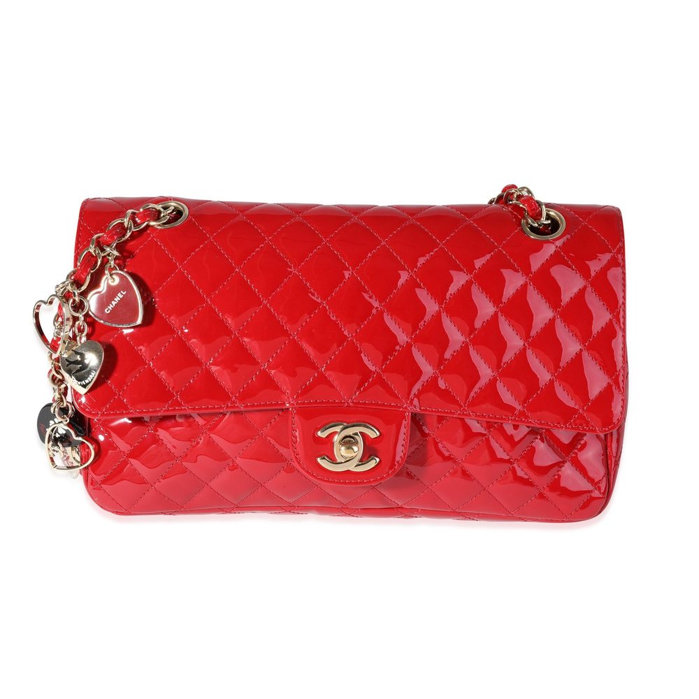 Chanel Red Quilted Patent Leather Valentine's Day Medium Single Flap Bag
